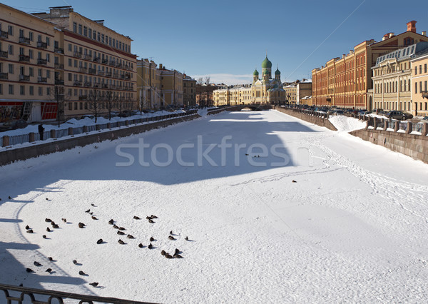 Tél városkép templom város folyó fedett Stock fotó © michey