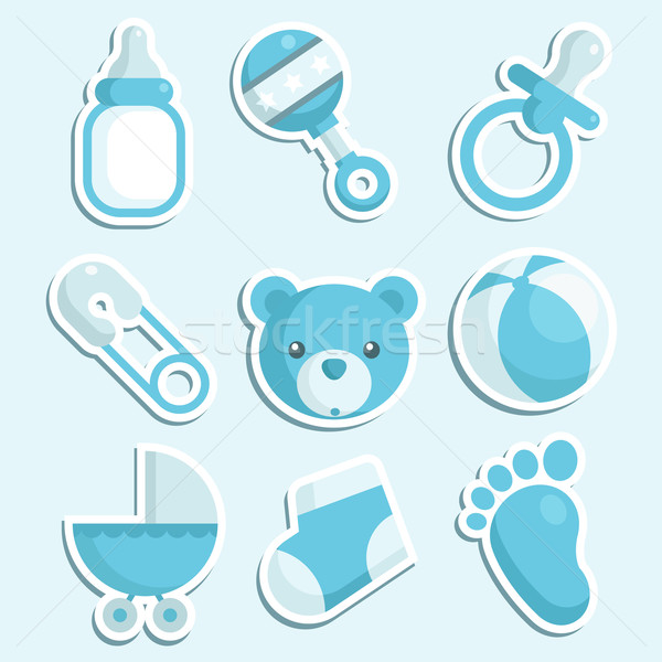 Blue Baby Shower Icons Stock photo © Mictoon