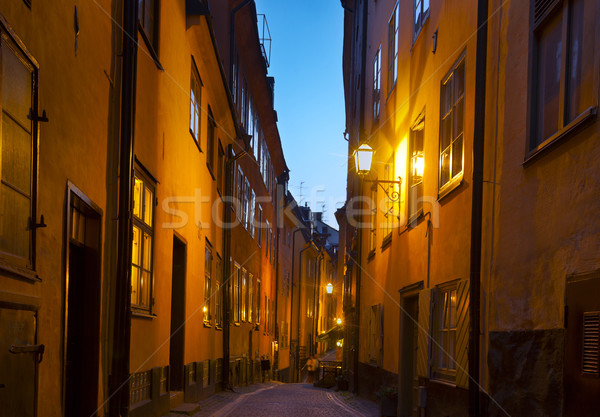 Stockholm óváros ház utca éjszaka sikátor Stock fotó © mikdam