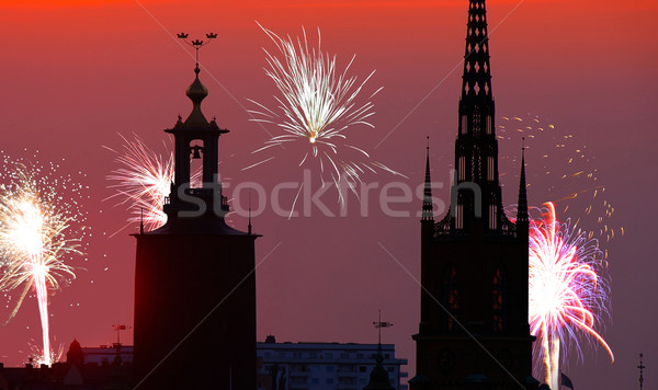 Nowy rok Sztokholm niebo kościoła uroczystości Szwecja Zdjęcia stock © mikdam