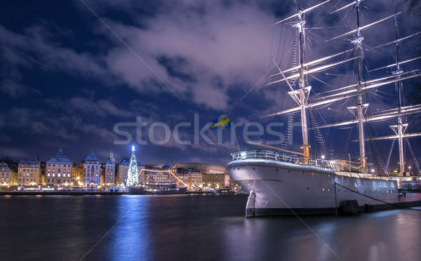 Stock photo: Stockholm city illuminated with christmas lights at nigh