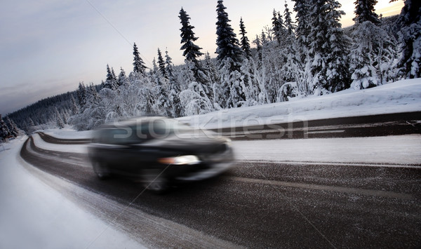 Samochodu jazdy w dół śniegu pokryty Zdjęcia stock © mikdam