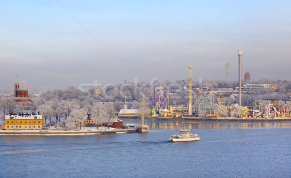 Stockholm kilátás vidámpark tél Európa Stock fotó © mikdam