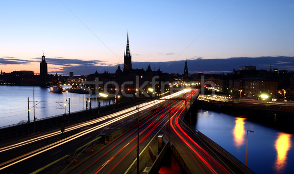 Stock foto: Stockholm · Nacht · Straße · abstrakten · orange · Geschwindigkeit