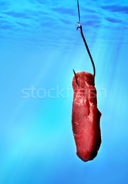 A hook with meat in blue water Stock photo © mikdam