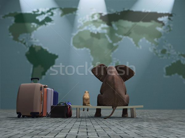 dog and elephant travel the world Stock photo © mike_kiev