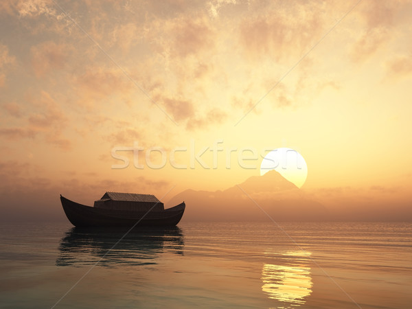 Eau soleil coucher du soleil montagne océan bible Photo stock © mike_kiev