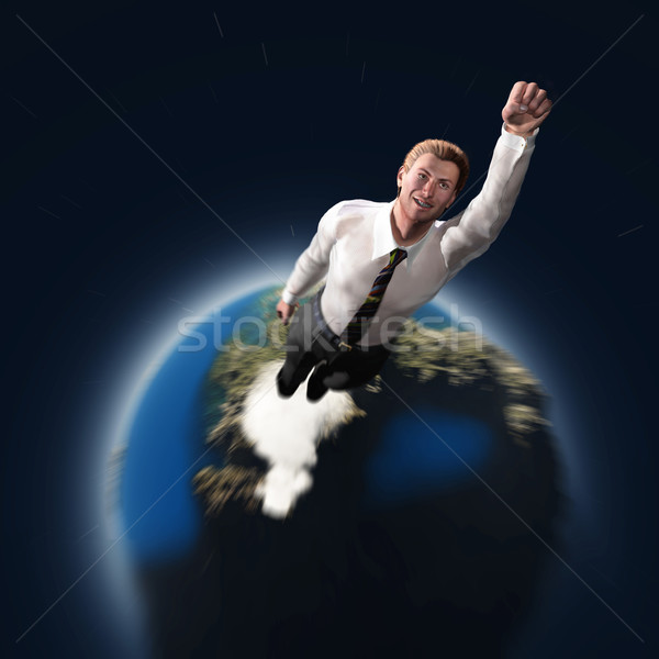Aufgang Held Geschäftsmann Welt Erde Reise Stock foto © mike_kiev