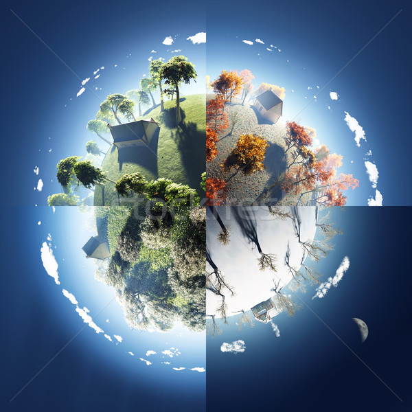 Four seasons небольшой планеты дерево мира лист Сток-фото © mike_kiev
