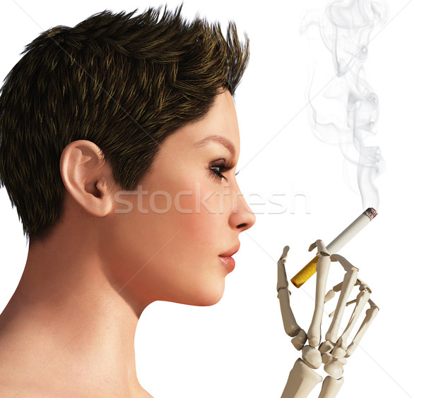Fumer femme main squelette cheveux fumée [[stock_photo]] © mike_kiev