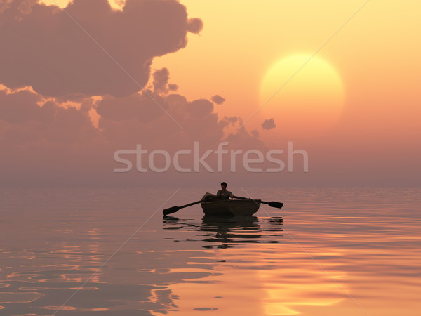 Amanecer cielo hombre mar viaje pesca Foto stock © mike_kiev