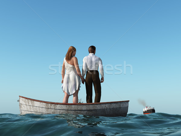 Stock fotó: Férfi · nő · csónak · víz · család · szeretet