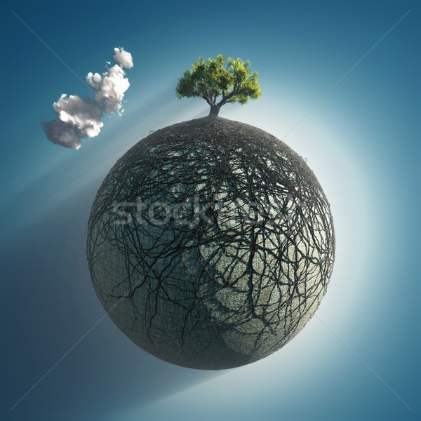 Baum Wurzeln Planeten Wolken Natur Erde Stock foto © mike_kiev