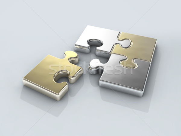 Vier chrom Puzzle Verbindung Metall Erfolg Stock foto © mike_kiev