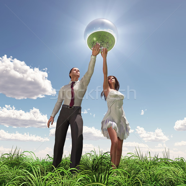 man and woman holding globe Stock photo © mike_kiev