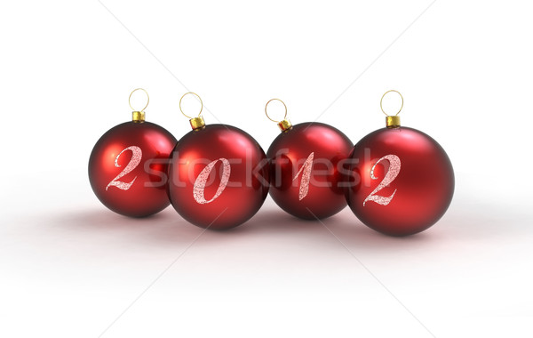 Foto stock: Rojo · burbujas · decoración · año · nuevo · 2012 · vidrio