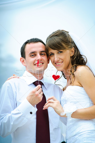 Bruiloft glimlach paar Rood hart gezicht Stockfoto © mikhail_ulyannik