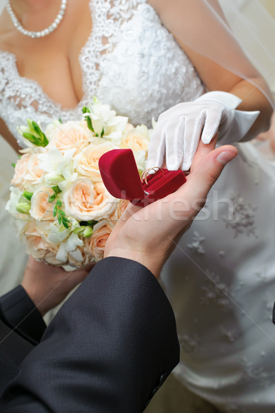 groom gives to bride a gold ring Stock photo © mikhail_ulyannik
