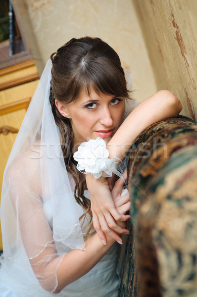 Portret peinzend bruid home milieu Stockfoto © mikhail_ulyannik