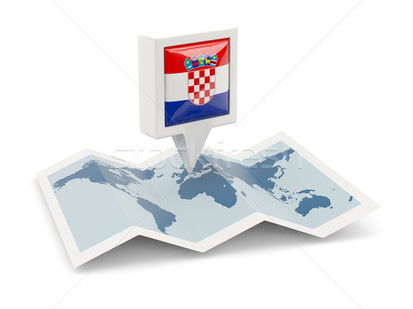 Stock fotó: Tér · tő · zászló · Horvátország · térkép · utazás