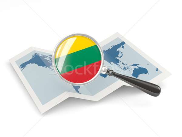 Nagyított zászló Litvánia térkép izolált fehér Stock fotó © MikhailMishchenko