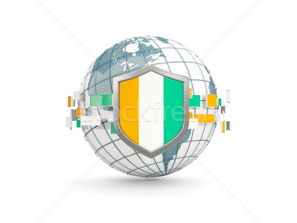 Globe and shield with flag of cote d Ivoire isolated on white Stock photo © MikhailMishchenko