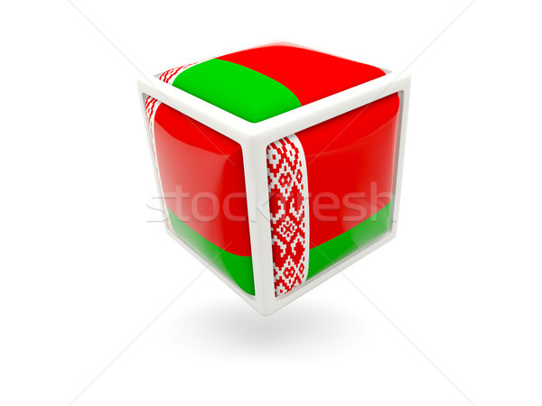 Foto stock: Bandeira · Bielorrússia · cubo · ícone · isolado · branco