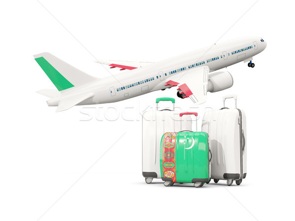 [[stock_photo]]: Bagages · pavillon · trois · sacs · avion · isolé