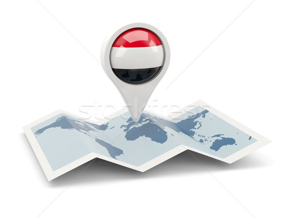 Сток-фото: Pin · флаг · Йемен · карта · путешествия · белый
