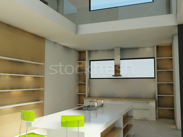 [[stock_photo]]: Vide · cuisine · maison · bâtiment · lumière · étage