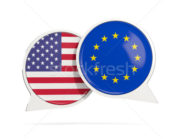 Stock photo: Chat bubbles of USA and EU isolated on white