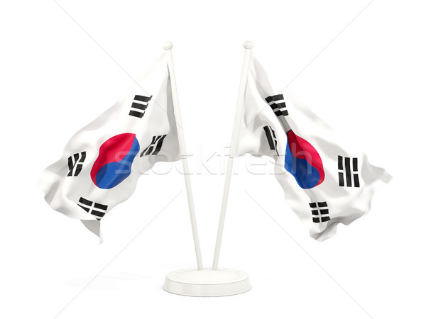 Due bandiere Corea del Sud isolato bianco Foto d'archivio © MikhailMishchenko