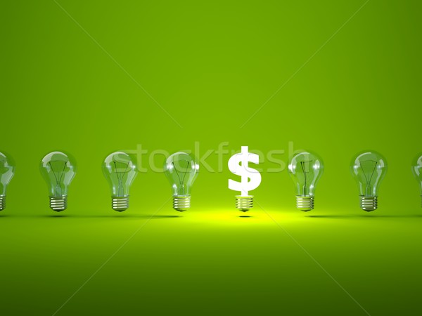 Foto stock: Signo · de · dólar · bombillas · negocios · vidrio · verde · electricidad