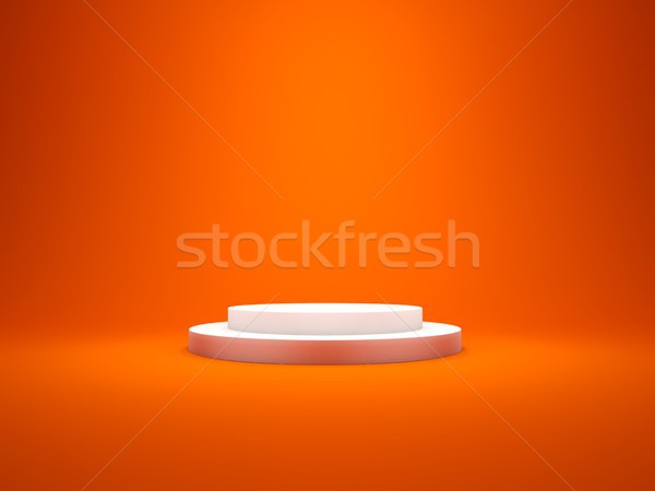 White empty pedestal with lights isolated on red bakcground Stock photo © MikhailMishchenko