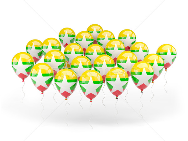 Stock foto: Ballons · Flagge · Myanmar · isoliert · weiß · Land