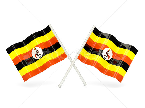 Foto stock: Bandeira · Uganda · dois · ondulado · bandeiras · isolado