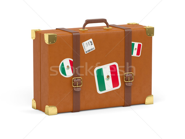 Bőrönd zászló Mexikó utazás izolált fehér Stock fotó © MikhailMishchenko