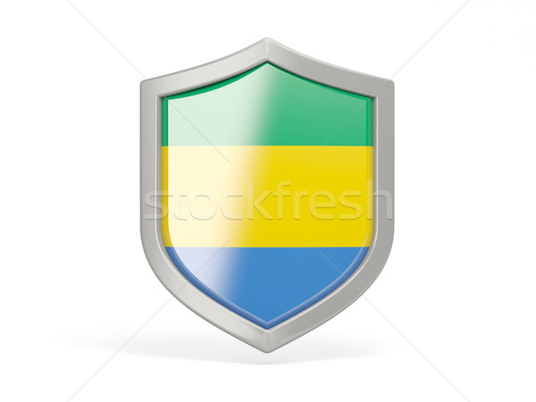 Zdjęcia stock: Tarcza · ikona · banderą · Gabon · odizolowany · biały