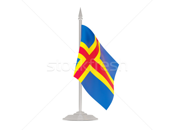 Flag of aland islands with flagpole. 3d render Stock photo © MikhailMishchenko