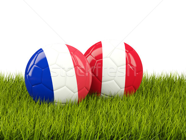 France vs Peru. Soccer concept. Footballs with flags on green gr Stock photo © MikhailMishchenko