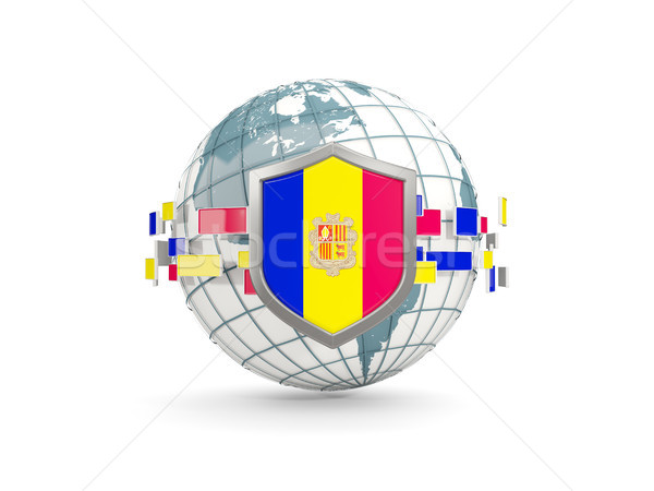 Foto stock: Globo · escudo · bandeira · Andorra · isolado · branco