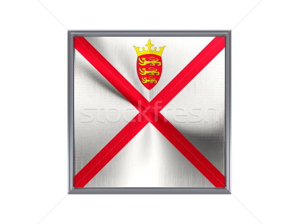Stock photo: Square metal button with flag of jersey