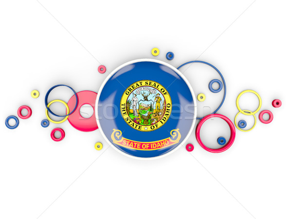 Stock photo: Round flag of idaho with circles pattern. United states local fl
