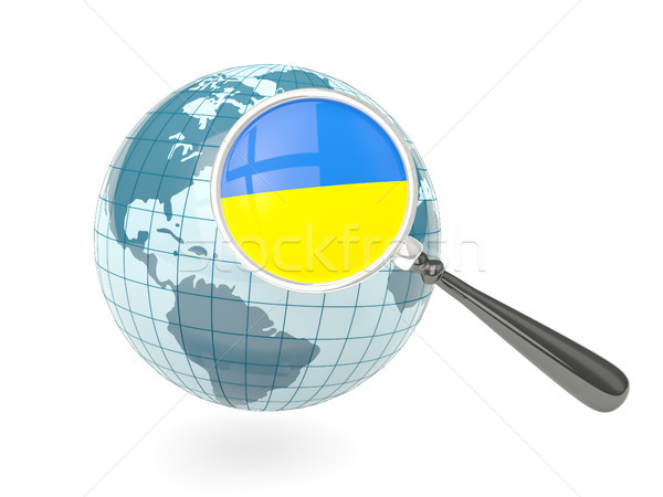Vergrößert Flagge Ukraine blau Welt isoliert Stock foto © MikhailMishchenko