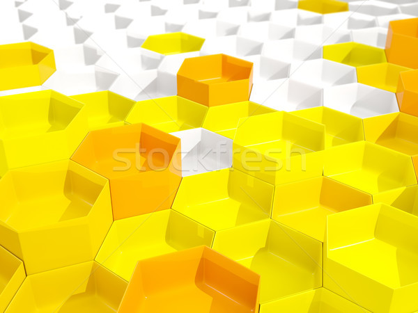 Weiß gelb Sechseck Muster 3D-Darstellung Hintergrund Stock foto © MikhailMishchenko