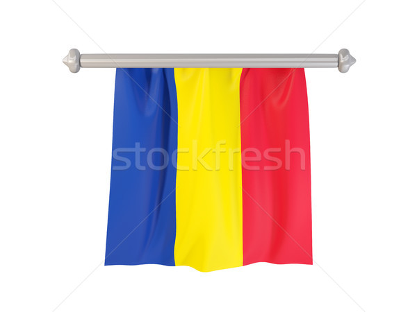 Foto stock: Bandeira · Romênia · isolado · branco · ilustração · 3d · etiqueta