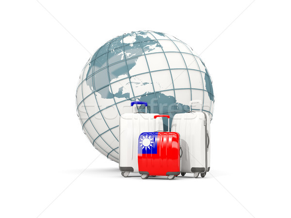 Stockfoto: Bagage · vlag · drie · zakken · wereldbol · 3d · illustration