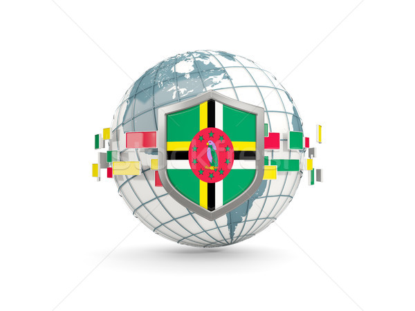 Globo escudo bandeira Dominica isolado branco Foto stock © MikhailMishchenko