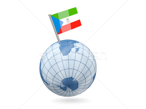 Foto stock: Globo · bandeira · Guiné · Equatorial · azul · isolado · branco