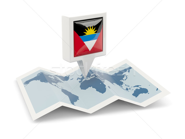 Square pin with flag of antigua and barbuda on the map Stock photo © MikhailMishchenko